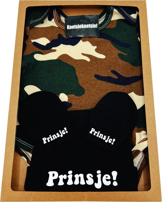 Kraamcadeau jongen brievenbus- brievenbuspakket - leger romper, muts en handschoentjes - kan ook direct rechtstreeks als cadeau van MikoDreams
