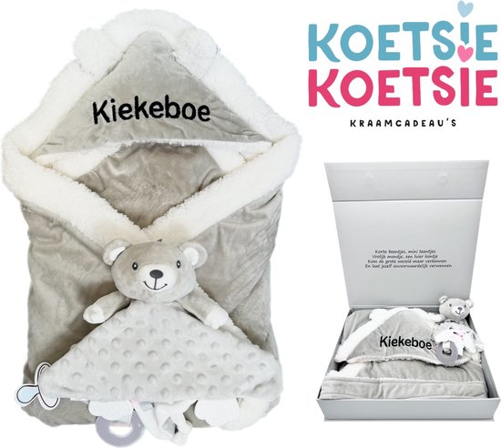 Kraamcadeau jongen, kraamcadeau unisex - gender reveal - baby omslagdoek met knuffel met bijtring - 100 x 100 cm - in grote luxe magneetdoos - groot kraamcadeau, exclusief kraamcadeau - kan ook rechtstreeks worden verstuurd van HuggyBerry