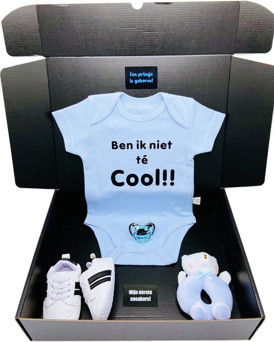 Kraamcadeau jongen - romper - sneakers -speen - rammelaar - knuffel - kraampakket - babyshower - rechtstreeks sturen met kaart mogelijk van 123kraamcadeau