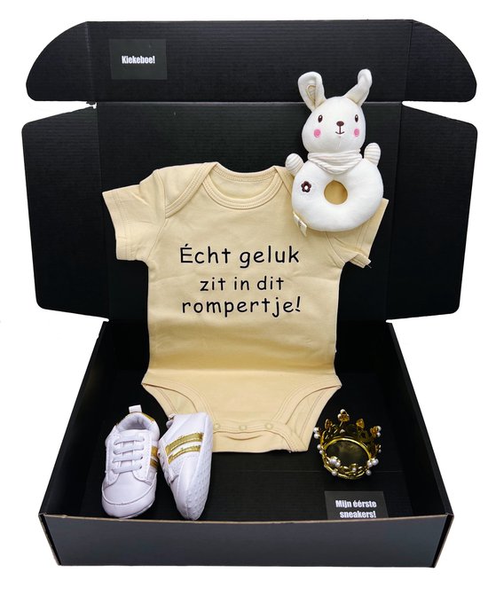 Kraamcadeau, kraamcadeau voor jongen en meisje, rammelaar, babyschoentjes - keuze uit 2 rompers - kan ook als cadeau rechtstreeks worden verstuurd van MikoVital