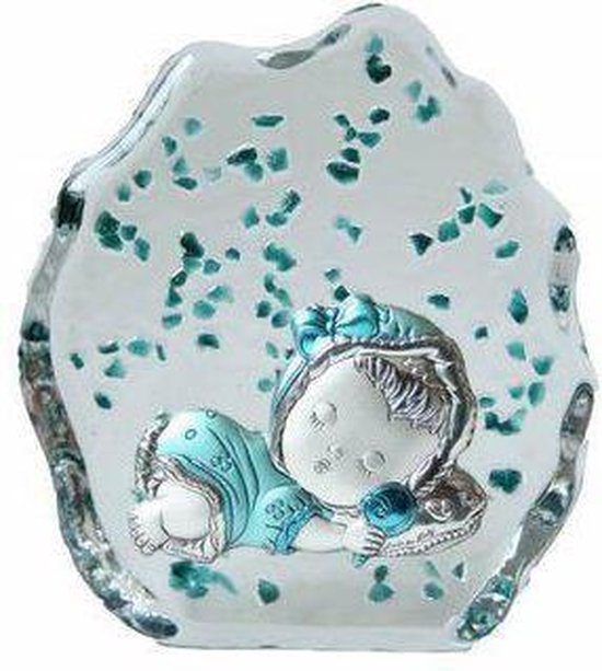 Kraamcadeau Kristal en Zilver H12 cm Geboortecadeau. van Glaskunst Artenco