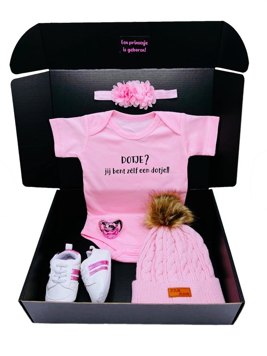 Kraamcadeau - luxe kraamkado -baby meisje - romper -babysneakers -speen - rechtstreeks versturen als cadeau mogelijk van Merkloos