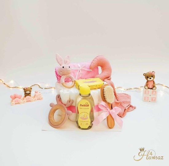 Kraamcadeau Meisje 32 stuks - Hawsaz.nl Cadeau - Genderneutraal kraamcadeau - Originele Babycadeau's - 25 luiers - Luiertaart - Babycadeau - Babygeschenkset - Babyshower - Gepersonaliseerde cadeaus - Babyverzorging van Hawsaz.nl