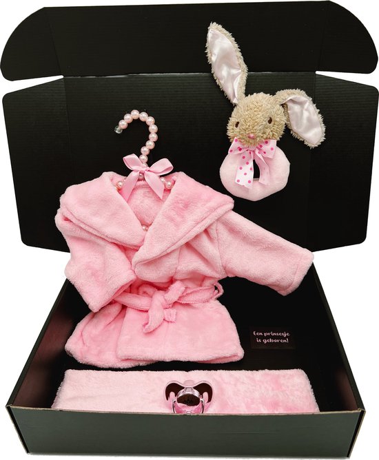 Kraamcadeau meisje - baby badjas - pluche rammelaar - kraamkado - 2 maten - kan ook rechtstreeks als cadeau worden verstuurd van Homèliny