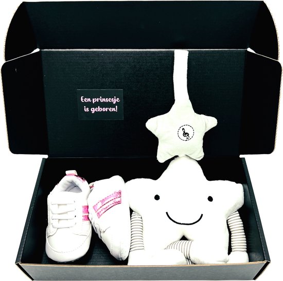 Kraamcadeau meisje - babysneakers - muziekmobiel - kraamkado - kan ook rechtstreeks met kaart worden opgestuurd van De Kleine Keutel.