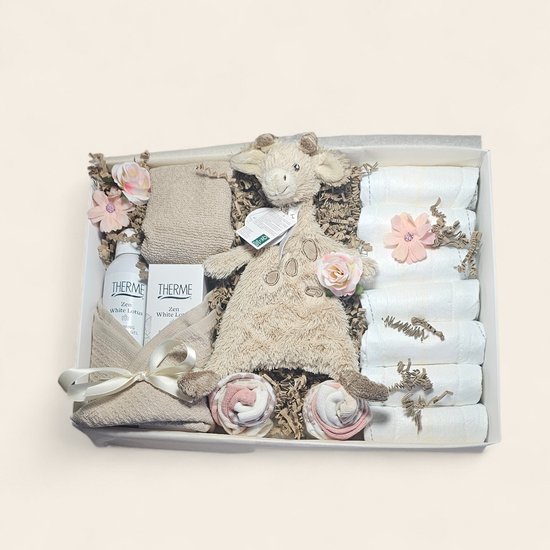 Kraamcadeau meisje en mama – Happy Horse gusknuffeldoekje, sokjes, luiers & Therme Zen voor mama – Luxe doos van Nutrilove