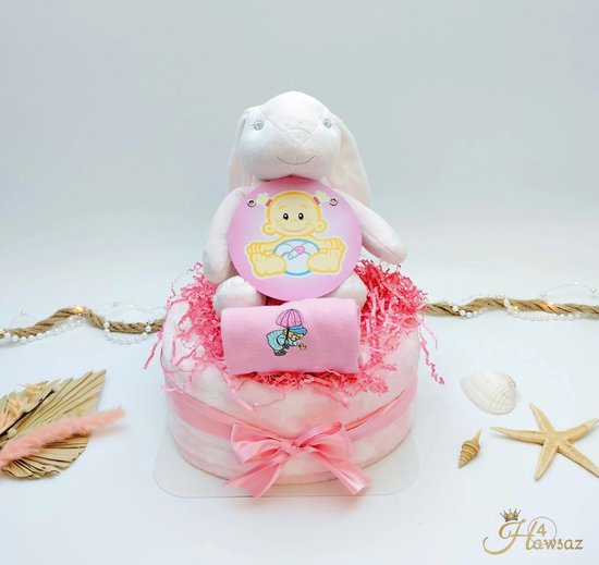Kraamcadeau meisje - Hawsaz.nl Cadeau - Luiertaart voor meisje - Originele Babycadeau's - 27 luiers New Born 3-6 kg - Luiertaart Blauw - Babycadeau - Babyverzorging - Babygeschenkset - Babyshower - Gepersonaliseerde cadeaus - Babydeken - Baby knuffel van Hawsaz.nl