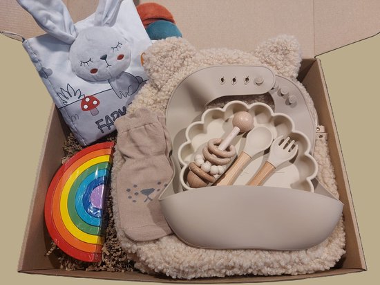 Kraamcadeau meisje / jongen - Beige geschenkset - Babyshower cadeau - Verlofgeschenk - Babygeschenkset van Merkloos