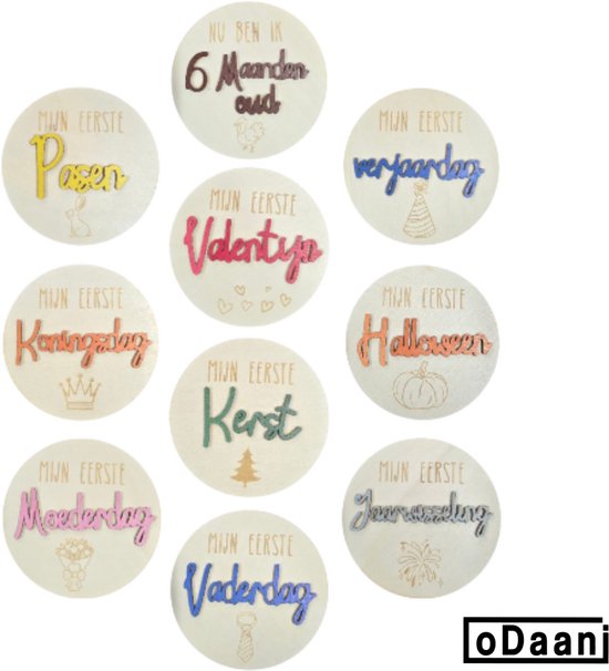 kraamcadeau meisje - kraamcadeau jongen - babyshower cadeau - baby accessoires - mijlpaalkaarten baby hout - milestone kaarten feestdagen - baby benodigdheden - 10 stuks - Odaani van Merkloos