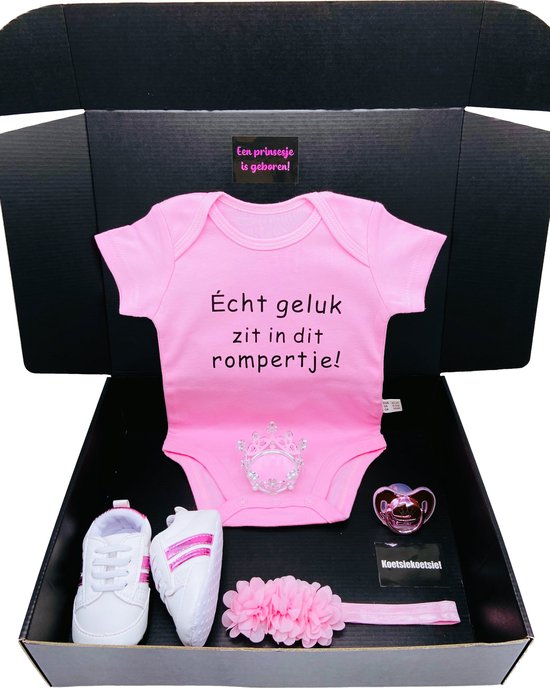 Kraamcadeau meisje met hoofdband en romper echt geluk -kraamkado - kraampakket - kan ook rechtstreeks worden verstuurd met boodschap van Jollein