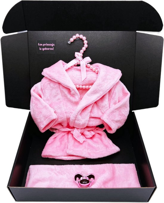 Kraamcadeau Meisje Roze - Zachte Babybadjas met Speen - Geboortecadeau / Babyshower
