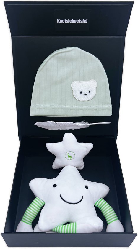 Kraamcadeau met babymutsje en murziekmobiel - mintkleur - kan ook rechtstreeks als cadeau worden verstuurd van BamBam
