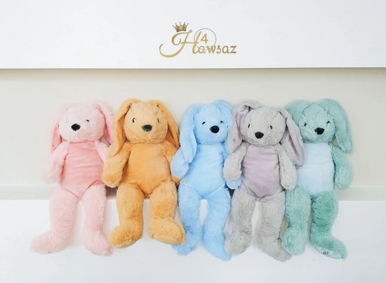 Kraamcadeau met naam - Baby knuffel - Hawsaz.nl cadeau - Babygeschenk- knuffel met naam - kraamcadeau met naam - kado - konijn - Lief - knuffel konijn 30 cm - Naam Personaliseren - Babyshower cadeau - voor jongens en meisjes - Bunnies - Geborduurd van Hawsaz.nl
