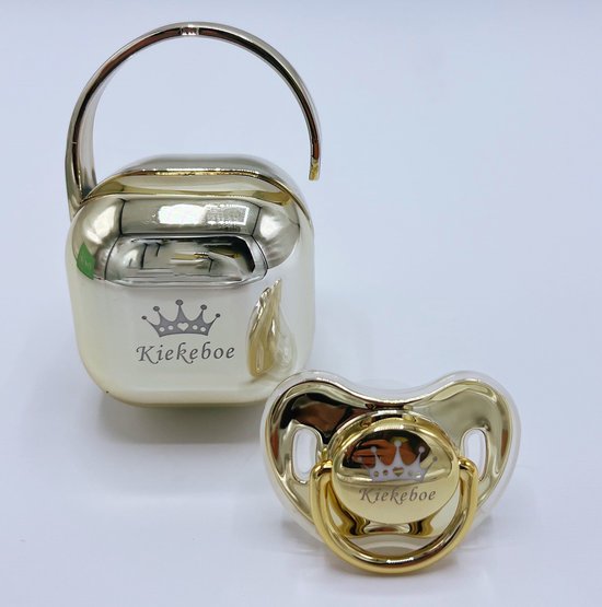 kraamcadeau met speen en speenhouder goud - kraamcadeau goud met fopspeen - babyshower - kan ook rechtstreeks als cadeau worden verstuurd van Little Dutch