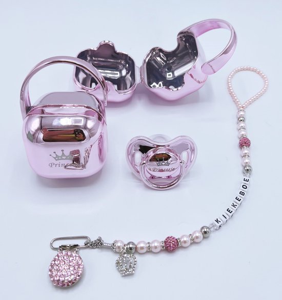 Kraamcadeau met speen speenkoord en speenhouder - luxe fopspeenset - kan ook rechtstreeks als cadeau worden verstuurd - kraamkado - babyshower - gender reveal - speen voor baby meisje van Mimouce