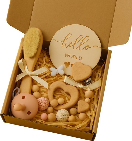 Kraamcadeau newborn – Hello World geschenkset - Rozenkwarts