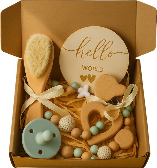 Kraamcadeau newborn – Hello World geschenkset - Tropisch turkoois