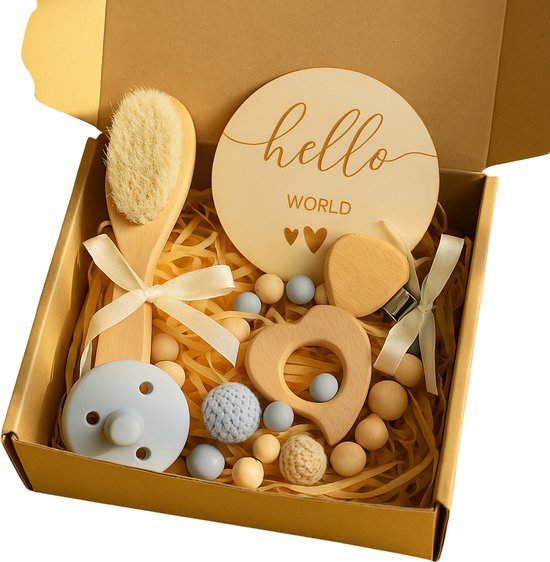 Kraamcadeau newborn – Hello World geschenkset - Wolkenblauw