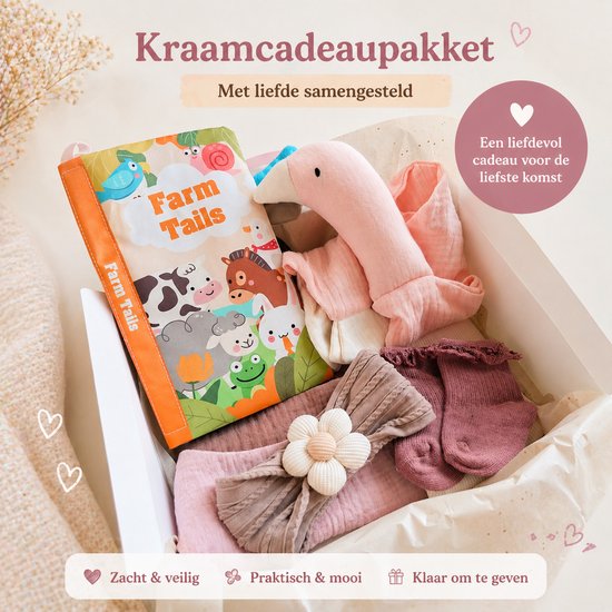 Kraamcadeau pakket - meisje - roze - knuffel eend - knisperboekje - Babyshower cadeau - Kraammand - Babycadeau - legging