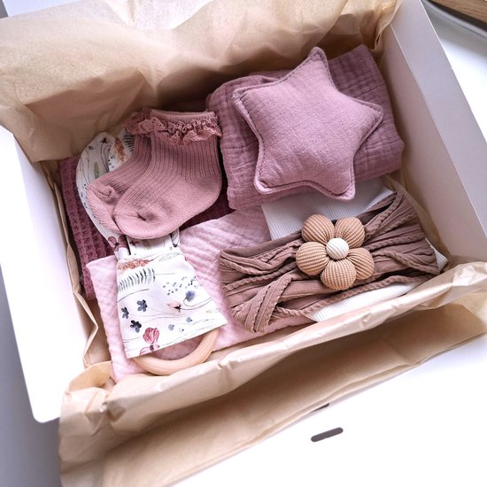 Kraamcadeau pakket - meisje - roze - legging - bloemen - Babyshower cadeau - Kraammand - Babycadeau van Merkloos