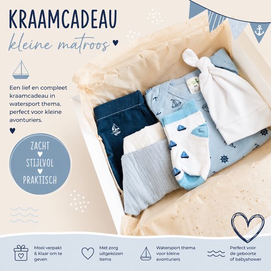 Kraamcadeau pakket - unisex - blauw - bootjes - legging - zeilboot - Babyshower cadeau - Kraammand - Babycadeau