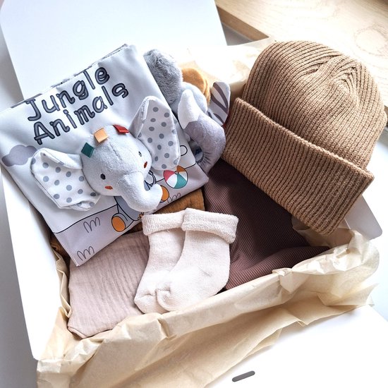 Kraamcadeau pakket - unisex - bruin - muts - legging - Babyshower cadeau - Kraammand - Babycadeau van Merkloos
