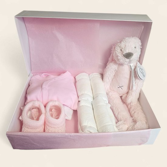 Kraamcadeau roze met Happy Horse Richie Knuffel, romper, vestje, broekje, mutsje en slofjes van Merkloos