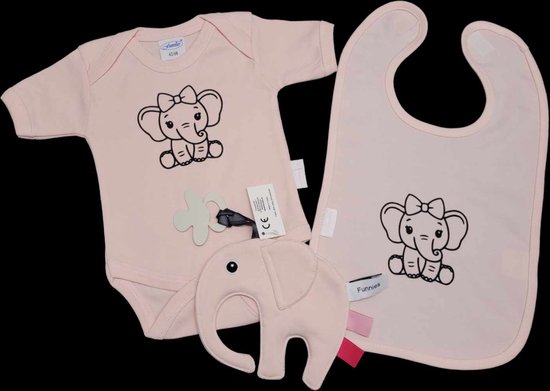 Kraamcadeau -roze - olifant - slab - speendoek - romper - maat 62/68. van Merkloos