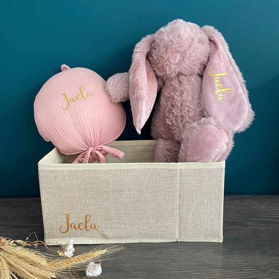 kraamcadeau set gepersonaliseerd konijn ballon en commodemandje cadeau met naam van Merkloos