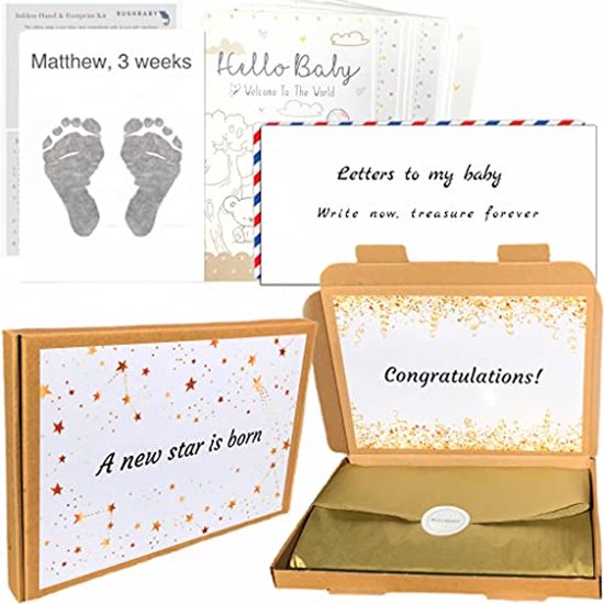 Kraamcadeau set - Herinneringen set - Baby aandenken - Inktloze afdrukken - 30 kaarten - Goud