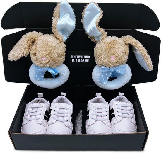 Kraamcadeau tweeling jongen - kraamkado tweeling met rammelaar - kan ook rechtstreeks worden verstuurd als cadeau van MikoDream.