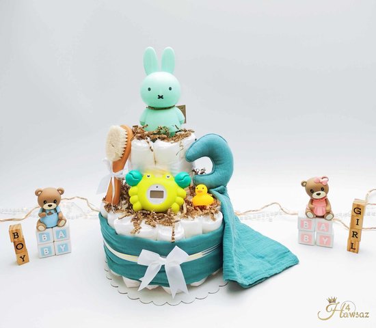 Kraamcadeau voor jongen en meisje 36 stuks - Hawsaz.nl Cadeau - Genderneutraal kraamcadeau - Zwangerschap cadeau - Originele Babycadeau's - Luiertaart - Babycadeau - Babygeschenkset - Babyshower - Gepersonaliseerde cadeaus - Nijntje - Babyverzorging van Hawsaz.nl