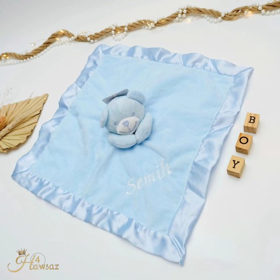 Kraamcadeau voor jongens met naam - Hawsaz.nl cadeau - knuffel doekje - Baby knuffel - knuffelbeer - Babygeschenk - Babycadeau - Babyshower - Geboortecadeau - Babyspeelgoed - Baby kado - cadeau met naam - Babygeschenkset - Gepersonaliseerd van Hawsaz.nl