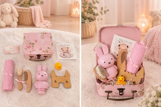 Kraamcadeauset 8 stuks - Hawsaz.nl cadeau - Gepersonaliseerd cadeau - Verzorgingset - Babygeschenksets - Geboortecadeau - Babyverzorging - Babyset - Baby Kam en borstel - baby koffertje - kraamcadeau - Babypakket - Nijntje - Hoera een meisje