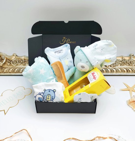 Kraamcadeauset 8 stuks - Hawsaz.nl Geboortecadeau - Babyset Met naam - Boxpak - Babydeken - Gepersonaliseerd cadeau - Babyverzorging - Babykleding - Genderneutraal - kraampakket - Geschenkset - Zwitsal - Genderneutraal baby cadeau - Babyshower van Hawsaz.nl