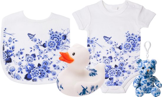 Kraamcadeautjes set van 4 - Baby cadeauset - Badeend - Cadeau baby - Geschenkset baby - Baby cadeau - Typisch Nederlands - Baby cadeaupakket - Hollandse cadeautjes van Merkloos