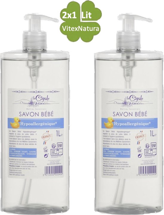 Kraamkado set babyshower baby verzorging ♥ Marseille Babyzeep vloeibaar 2x1L Hypoallergeen. Zonder conserveermiddel, kleurstoffen, geur van Marius Fabre