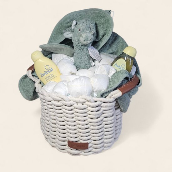 Kraammand Baby Badpakket – Jollein Badcape Groen, Happy Horse Draak, Zwitsal Verzorging & Pampers Maat 2 van Merkloos