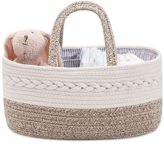 Kraammand - Baby Luierorganizer - Met meerdere vakken - Babyshower Kraamcadeau voor Meisje of Jongen - Praktische Katoenen Touw Mand 38 x 25 x 17 cm