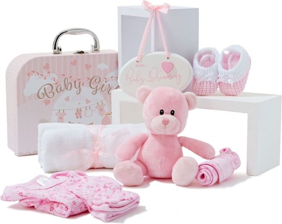 Kraammand - Geboortemand met Knuffel - Kraamcadeau Meisje - Roze van Adoramals