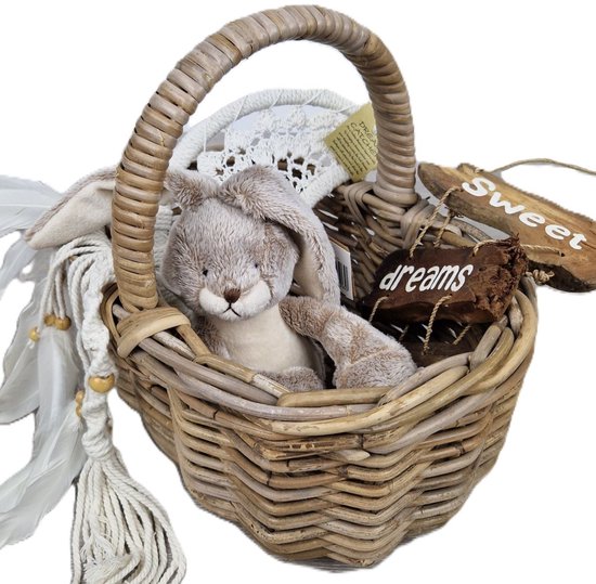 Kraampakket - Cadeaupakket - Zwanger - Geboorte - Mand - Dromenvanger - Maan - Knuffel - Konijn - Tekst - Kraammand - Giftbox van Chewies & More