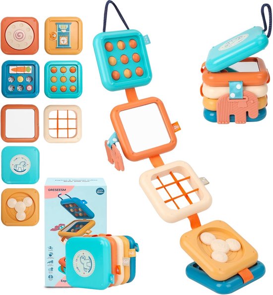 Kraftverdia - Activiteitenbord voor 1-jarigen - Montessori speelgoed - Sensorisch Speelgoed - 8-in-1 sensorisch reisspeelgoed voor peuters - Educatief Spel - Busy Board - voor Thuis en Onderweg van Merkloos