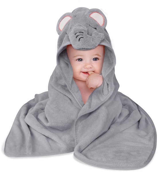 Kraftverdia Baby Badjas 80x80 cm – Baby Badjasjes 1-5jr - Snel Drogende Bad Cape Badstof Katoen - Baby Badjas Badstof - Babybadcape Handdoek Unisex - Olifant van Merkloos