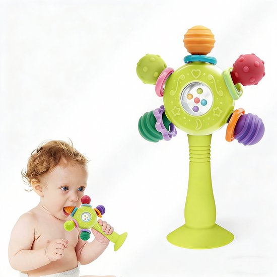 Kraftverdia Baby Zuignap Speelgoed – Bijtspeeltje & Rammelaar – Geschikt vanaf 3 Maanden – Interactief Educatief Babyspeelgoed – Groen
