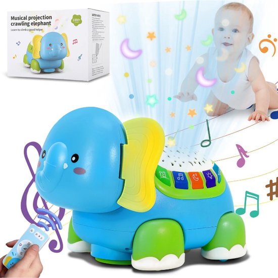 Kraftverdia® - Babyspeelgoed vanaf 6 maanden - Kruipende muzikale speeltjes voor baby's en kinderen - Motorisch speelgoed met muziek- en lichtprojector -Speelgoedcadeau voor 6 12 18 maanden 1 jaar peuter jongens meisjes - Interactief Speelgoed van Merkloos