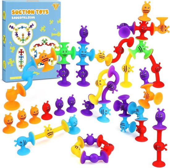Kraftverdia® - Badspeelgoed jongen meisje - Zuignap speelgoed baby - Sensorisch Zuigspeelgoed voor 3 jaar en ouder - 38 stuks antistress speelgoed - reisspeelgoed voor peuters & volwassenen - Baby Cadeau - Silicone Badspeelgoed van Merkloos