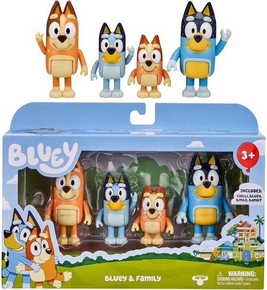 Kraftverdia® Bluey Familie 4-delig Speelset - Beweegbare Figuren met Bluey, Bingo, Chilli en Bandit - Stevige Kleuterkarakters voor Rollenspel - Geschikt voor Kinderen vanaf 3 Jaar - Perfect Cadeau voor Verjaardag en Feestdagen van Merkloos
