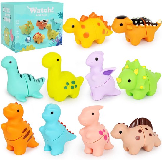 Kraftverdia - Dinosaurus Stapel Speelgoed - Educatief speelgoed peuter - Montessori speelgoed - Leerzaam speelgoed voor jongens en meisjes - 10 stuks Little People Dino Matchspellen - 1 jaar - 2 jaar - 3 jaar - 4 jaar - Cadeau voor kinderen