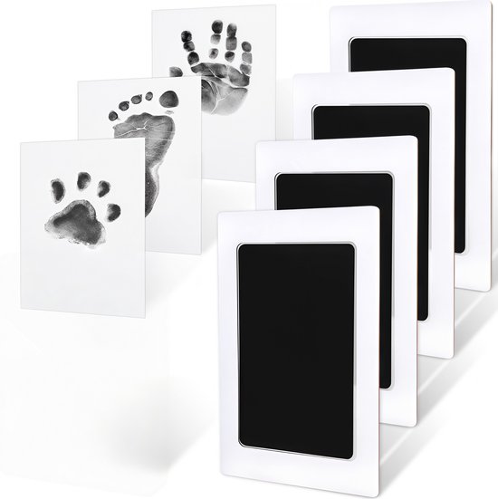 Kraftverdia Inkloze Baby Hand - en Voetafdruk Set - 4 Stuks Clean Touch Inktpads - Inclusief Kunstkaarten - Zwart van Merkloos