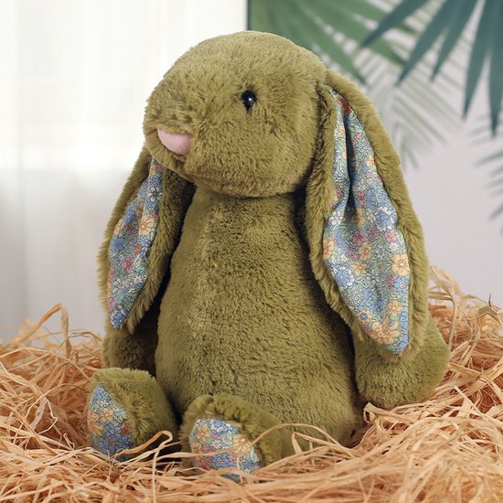 Kraftverdia Knuffel Konijn Pluche - 40CM - Groen Bunny Met Bloemenoren - Voor Pasen en Kinderen Troostknuffel van Merkloos
